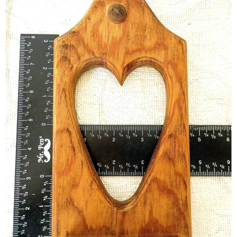 Vintage Pine Wood Peg Shelf with Heart Cutout Handmade Wall Hang Country Rustic